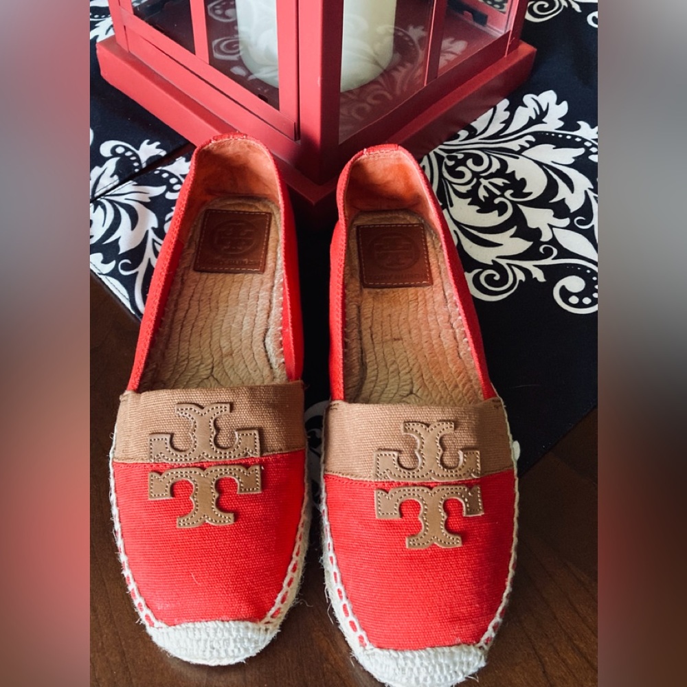 Tory Burch Jamie Canyon Colorblock Textile/Jute Logo Espadrills.